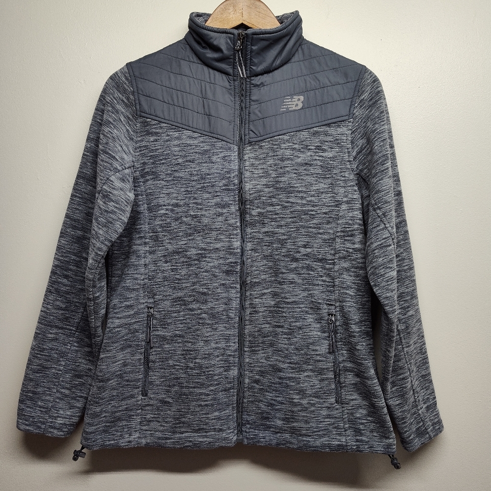 New Balance Fleece Jacket Women's Size M Gray Full Zip High Neck Long Sleeve